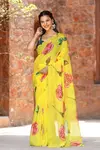 VK 4230 Yellow Colour Handwork Organza Printed Sarees Wholesale Price In Surat